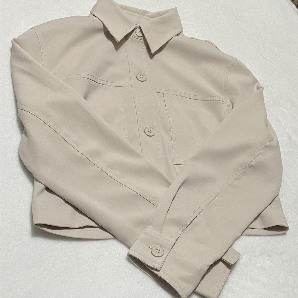 🛑NOT FOR SALE 🛑SOLD🛑Quince Women's Cropped Jacket Beige Blazer Sz Medium - Picture 14 of 14
